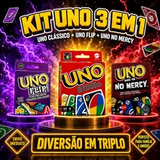 Kit Jogo de Cartas UNO 3 Jogos Completo: UNO Flip + UNO No Mercy 168 Cartas + UNO Clássico Vermelho