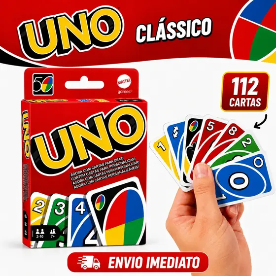 UNO Jogo de Cartas Edição Clássica – Baralho Completo com Cartas Personalizávei