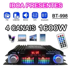 Amplificador De Som Digital Wi-Fi , 12V , 1600W , 4 Canais , Áudio , Rádio FM , Bluetooth 5.0 , Karaokê , Suporte Para C