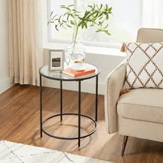 SONGMICS Mesa de Apoio de Vidro Temperado, Mesa Lateral Redonda com Estrutura de Aço, Sala de Estar, Varanda, FULL