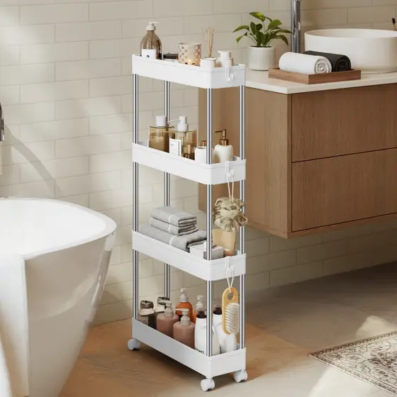 SONGMICS Carrinho Organizador 4 andares Multiuso, Trolley de Armazenamento para Cozinha ou Banheiro, Branco