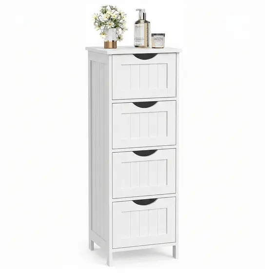 SONGMICS Armário Multiuso com 4 Gavetas, Gabinete Moderno para Sala de Estar, Banheiro, Cozinha, Branco