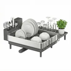 SONGMICS Escorredor de Louça Extensível Inox com suporte Para talheres e copos, bico extensível, cozinha, preto