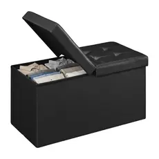 SONGMICS Banco Baú Estofado com Tampa Rebatível, Puff de Armazenamento, para Sala, Quarto, Couro Sintético, Preto