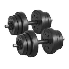 SONGMICS Conjunto de Halteres Ajustáveis 2 em 1, 2 x 10 kg, Barra Adicional, Placas Revestidas, Academia em Casa, Preto