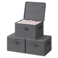 SONGMICS KIT 3 Caixas Organizadoras Dobráveis Multiuso com Tampa, Cestos de Armazenamento para Roupas