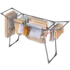 SONGMICS Varal de roupas 56,5 x 173 x 96,5 cm, dobrável com abas, compacto, com prendedores, estrutura metálica, cinza