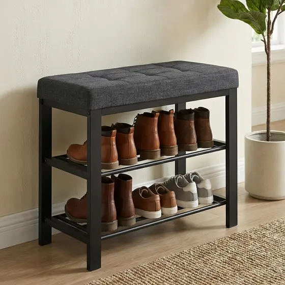 SONGMICS Banco Estofado para Sapatos, Organizador de Sapatos com Almofada, Estilo Moderno, para Sala, Quarto