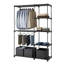SONGMICS Guarda-Roupa Closet com Prateleiras Aço INOX, Cabideiro de chão, 165cm Organizador de Roupas