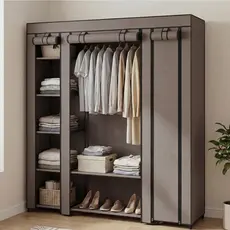 SONGMICS Guarda Roupa Dobrável 3 Divisórias, armário com 12 prateleiras e barra para roupas, estrutura de metal