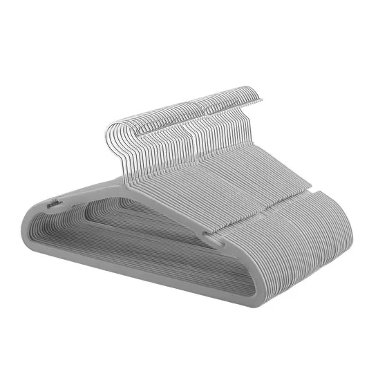 SONGMICS Cabides Infantis de Veludo Antiderrapante, Pacote com 50, Economia de Espaço, com Entalhes, Cinza