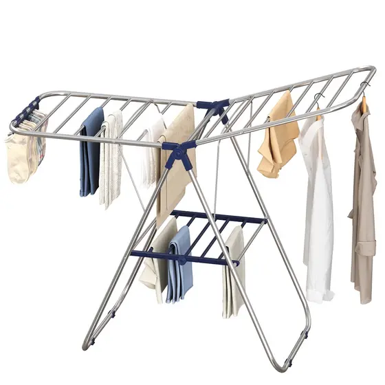 SONGMICS INOX Varal de chão dobrável, suporte para secar roupas, uso interno, 55 x 148 x 100 cm，FULL