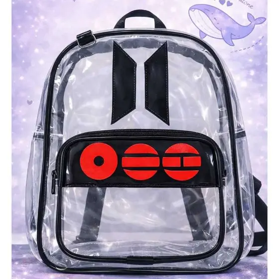 Mochila Transparente BTS Feminina 32cm Resistente Estilosa Kpop Com Bolso Frontal Moda 2026