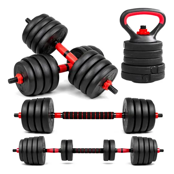 Kit Halteres Ajustável 6 em 1 Livevo Barra Kettlebell Anilhas 10kg Musculação Treino em Casa