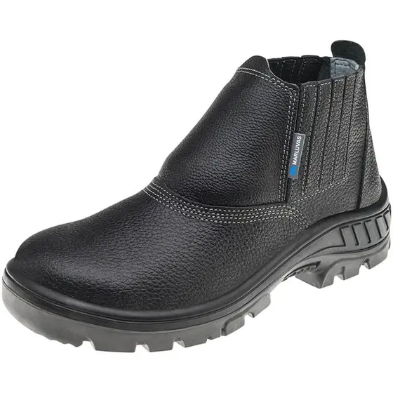 Bota Botina Elástico Cano Curto Segurança Ocupacional EPI Marluvas 95B19-Bp Couro bico PVC Solado Bidensidade