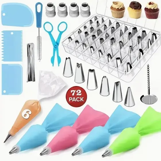 Kit Confeiteiro 32/72 Peças Bicos Inox Para Confeitar e Decorar Bolo e Cupcake