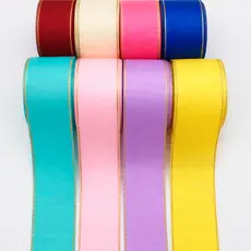 Fita de Gorgurão Nº 9 38mm com Borda Dourada – 10 Metros | Laços, Artesanato e Decoração