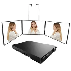 Espelho Triplo 3 Vias para Corte de Cabelo 360° Portátil | Barbear DIY para Casa Banheiro Viagem