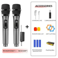 kit 2 Microfones Dinâmico Sem Fio Duplo Profissional Recarregável UHF