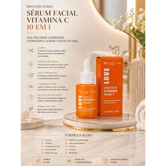 Sérum Facial Max Love 30ml com Vitamina C: Ilumina e Uniformiza a Pele