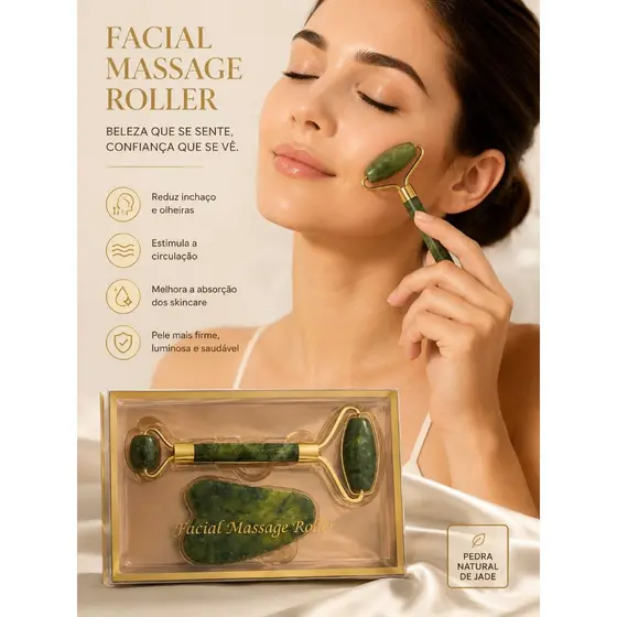 Massajador de Rolo de Jade Natural para Massagem Facial