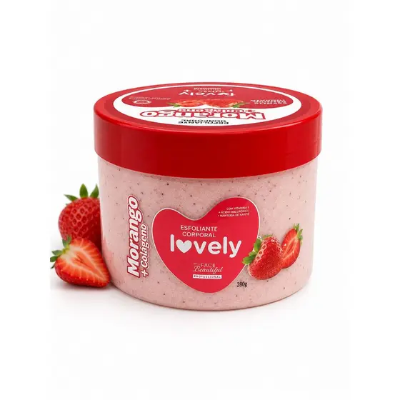 Esfoliante Corporal Lovely Morango + Colágeno 280g Hidratante Pele Macia Spa Premium Original