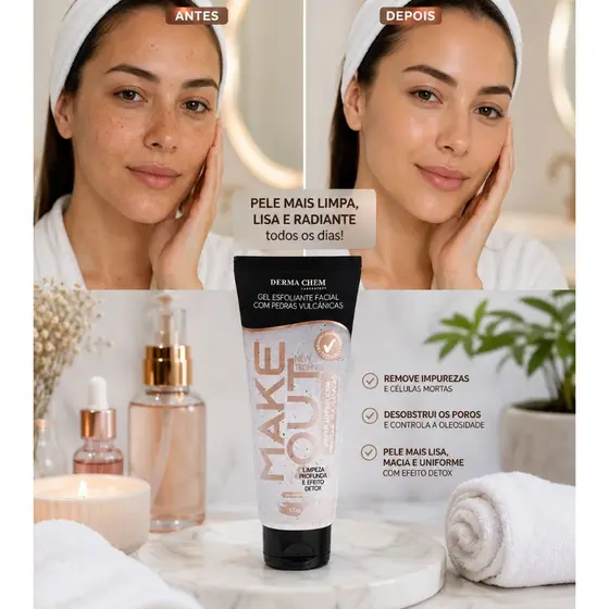 Gel Esfoliante Facial Pedras Vulcânicas Derma Chem 100g  Limpeza Profunda Detox Remove Células Mortas  Pele Lisa e  nova