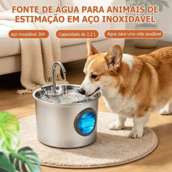 Mstail 2.2L Fonte de água para animais de estimação Fonte de água para gatos janela redonda silenciosa