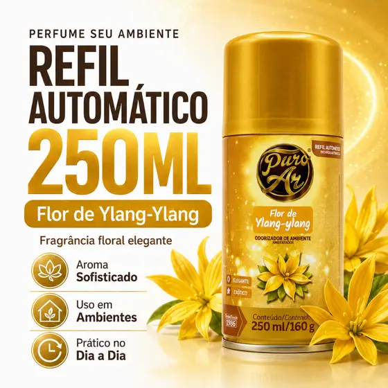 Refil Puro Ar Aromatizador Automático 250ml Flor de Ylang-Ylang Odorizador Ambiente Difusor