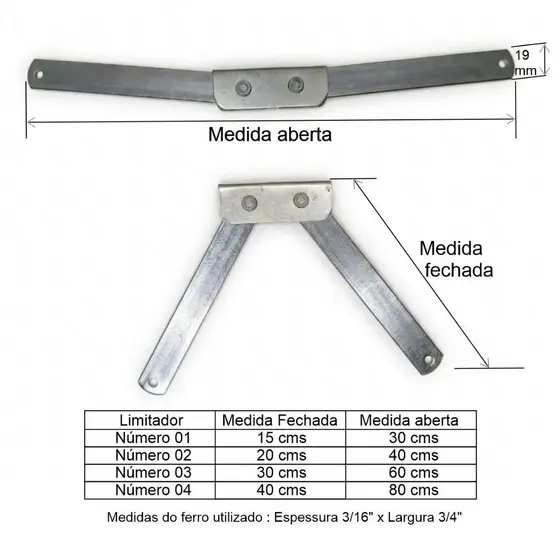 Limitador de Abertura Antibeliscão Compasso para Escadas - Ferro Galvanizado