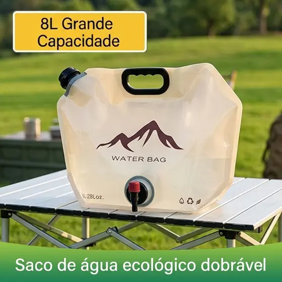 Saco de Água 8L com Torneira Dobrável Portátil para Camping Viagem e Atividades ao Ar Livre