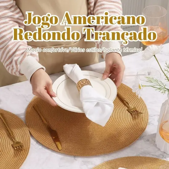 Kit 4 Jogo Americano Redondo Tapete De Mesa Posta Impermeável Térmico Resiste Ao Calor Decor