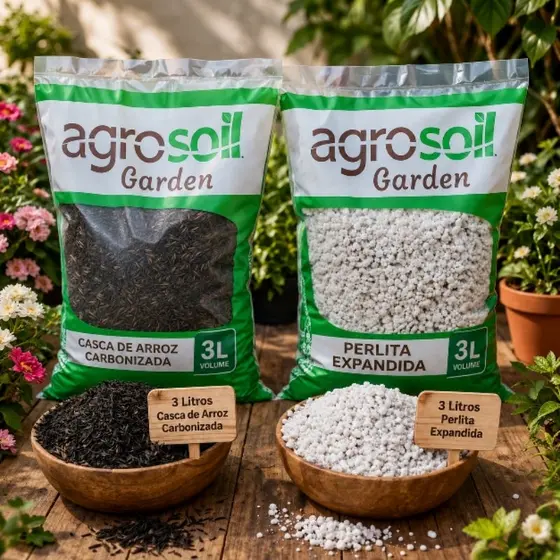 Kit 6 L Perlita e Casca de arroz carbonizada, Terra para Cactus e Suculentas. Fertilizantes Naturais 3L de cada produto