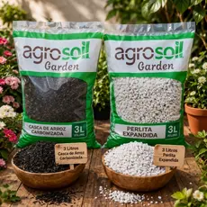 Kit 6 L Perlita e Casca de arroz carbonizada, Terra para Cactus e Suculentas. Fertilizantes Naturais 3L de cada produto