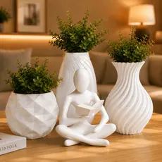 Kit Escultura Leitor + Vaso Decorativa Decoração Sala Escritório Minimalista Moderna Espiral Estátua