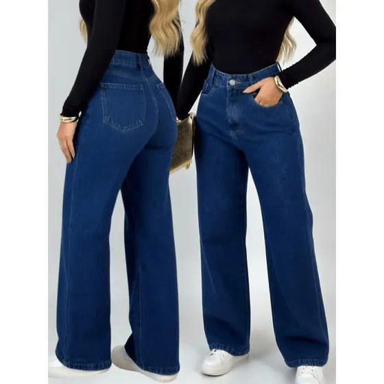 Calça Wid Leg ESCURA STONE Jeans Feminino Sem lycra