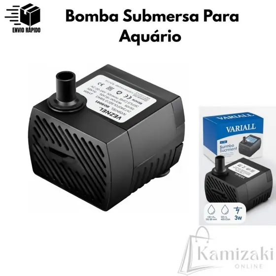 Bomba Submersa Variall para Circulação de Água para Donos de Pets e Aquaristas para Fontes e Aquários 3,5 x 3,8cm Bivolt