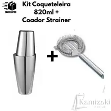 Kit Coqueteleira 820ml com Coador Strainer 15cm Para Coquetéis Para Amantes de Drinks Uso em Casa e Área Gourmet Inox