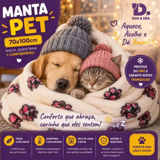Manta  Cobertor Pet Cachorro e Gato 70x100 Quentinha Macia Inverno