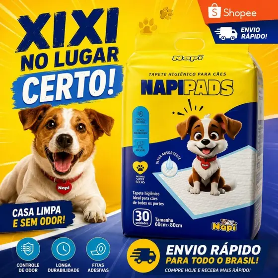 Tapetes Higiênicos 80x60 30 unidades Napi Pads para Cachorro Pets Grande Ultra Absorção