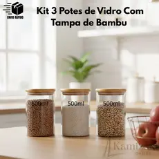 Kit 3 Potes Vidro 500ml Tampa Bambu: Organize Mantimentos na Cozinha para quem busca Praticidade com Estilo em sua Casa.