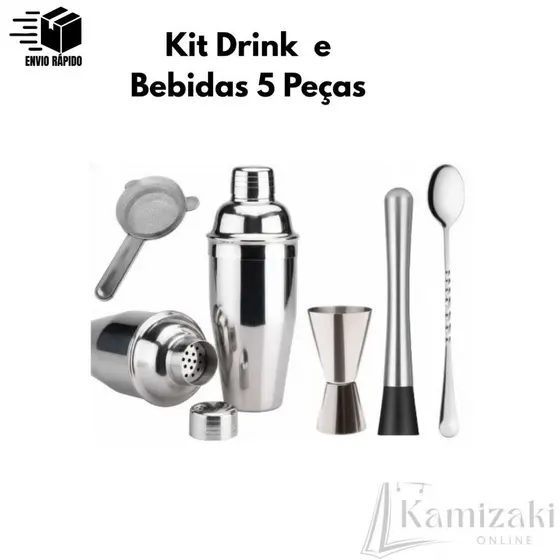Kit 5 Peças Coqueteleira  Inox com Mixer e Acessórios para Coquetéis para Hobbistas para Uso Doméstico e Comercial Prat