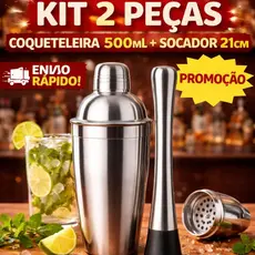 Kit Drink Coqueteleira 500ml Com Socador Inox Para Caipirinha Mojito Bar Bartender