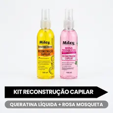 Kit Queratina Líquida + Reconstrutor Capilar Rosa Mosqueta Reparação Milcy 100ml