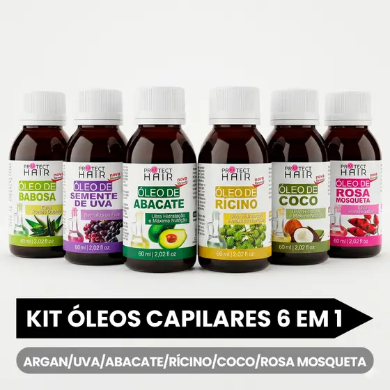 Kit 6 Óleo Para Cabelo Seco Danificado 60ml Crescimento Umectação Nutrição Restauração Capilar