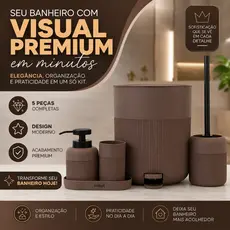 Conjunto para Banheiro 5 Peças Café Mood | Kit Banheiro Completo com Lixeira Pedal e Dispenser