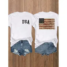 INAWLY Camiseta Feminina de Manga Curta com Bandeira Americana e Estampa de Slogan, Blusas Gráficas Femininas