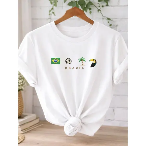 Camiseta Torcedora Brasil Copa 2026 Feminina Camisa Brasileira Estilosa Estampa Brazil Casual Tumblr Dia a Dia
