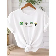 Camiseta Torcedora Brasil Copa 2026 Feminina Camisa Brasileira Estilosa Estampa Brazil Casual Tumblr Dia a Dia