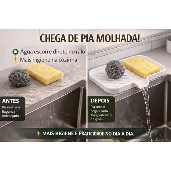 Suporte Escorredor para Pia | Organizador de Esponja com Drenagem | Mais Higiene e Organização na Cozinha